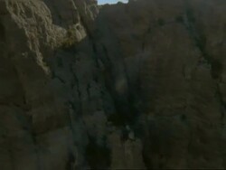 WA Aerial view tracking across rocky peaks of Jebel Shams, Northern Mountains, Oman Stock Footage