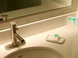 CU Hotel bathroom sink and toiletries / Wickenburg, Arizona,USA  Stock Footage