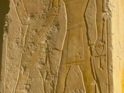 MS TU Ancient carvings at Temple of Queen Hatshepsut / Luxor, Egypt Stock Footage