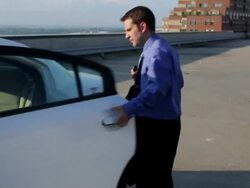 MS POV Man walking and entering in car / Portland, ME, United States Stock Footage