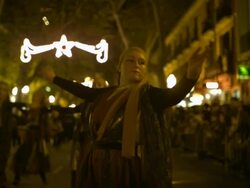 Performers in street, Three Kings Fiesta, Spain Stock Footage