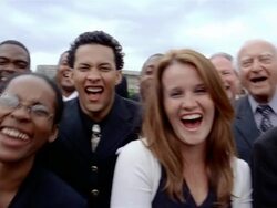 Slow motion medium shot crowd of businesspeople laughing at CAM Stock Footage