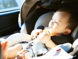 HD:Portrait of little baby sitting in safety carseat. Stock Footage