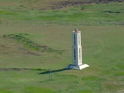 MS AERIAL TS Shot of lighthouse at Stokkseyri / Iceland Stock Footage
