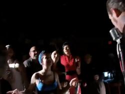 MS ZI ZO Rockabilly band playing and group of people dancing in bar / Jacksonville Beach, Florida, USA Stock Footage