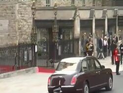 Prince William (anamorphic) at the Royal Wedding Procession: The Mall (North End) at London England. (Footage by WireImage Video/GettyImages) Stock Footage