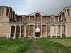 Sardis, general view of the Gymnasium of the city Stock Footage