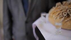 Delicious wedding bread known as loaf, dynamic change of focus Stock Footage