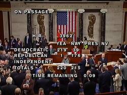 In a victory for President Barack Obama, the Democratic-controlled House narrowly passed landmark health care legislation Saturday night.  The final vote was 220-215 with only one Republican voting with the Democrats. News Clip