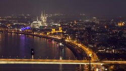 Cologne city lights at night Stock Footage