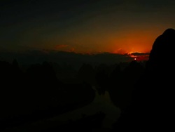 The Li river and  hills sunrise Stock Footage