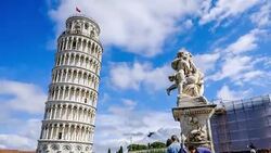 4K TIME-LAPSE PISA, ITALY - CIRCA MARCH 2015: The basilica, baptistery and the Leaning Tower of Pisa, Tourists are walking on the street in day light Stock Footage