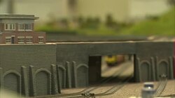 Model trains on model railway layout News Clip