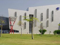 MS PAN the Palacio de Ferias y Congresos (convention center) / Malaga, Andalusia, Spain Stock Footage