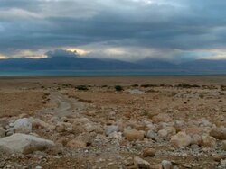 WS T/L View of dead sea with clouds moving in sky / Ein Gedi, Judean Desert, Israel Stock Footage
