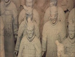 Zoom out from Terracotta Warriors to WA Army, Museum of Qin, Xian, China Stock Footage