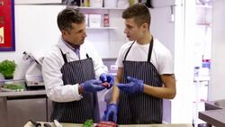 Butcher and his apprentice Stock Footage