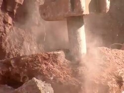 CU Demolition of crushing machine at quarry by bulldozer / Taben-Rodt, Rhineland-Palatinate, Germany Stock Footage