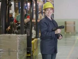 Portrait Of A Female Warehouse Employee Stock Footage