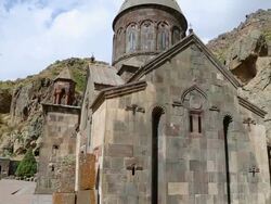 Geghard monastery, exterior view of the monastery Stock Footage