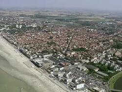 WS AERIAL ZI ZO View of Dunkirk town / Pas-de-Calais, France Stock Footage