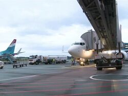 WS Worker working  at airport / Airport Luxembourg-Findel, Luxembourg Stock Footage