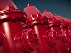 Row of red fire hydrants. Loopable CG. Stock Footage
