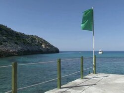 MS Boat passing thorugh sea  / Cala San Vicente, Mallorco Baleric Island, Spain Stock Footage