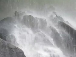 MS Water of waterfall splashing on stone / Venezuela Stock Footage