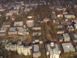 WS AERIAL View of clock tower with University / North Carolina, United States Stock Footage