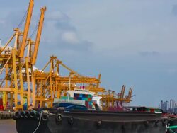 Cargo ship loading port Stock Footage