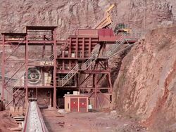 MS View of stone passing machine in work / Taben-Rodt, Hesse, Germany Stock Footage