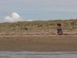 (HD1080i) Beach Yoga: Stretches, Wide Stock Footage