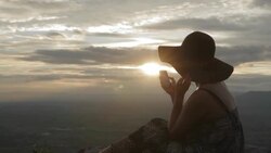 woman smartphone and beautiful sunset Stock Footage