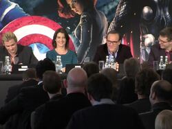 INTERVIEW: Clark Gregg on having his training cards signed and being coolat Avengers Assemble Press Conference at Claridges Hotel on April 19, 2012 in London, England. Stock Footage