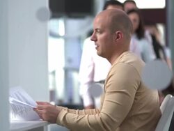 HD DOLLY: Customer Complaining To The Bank Teller Stock Footage