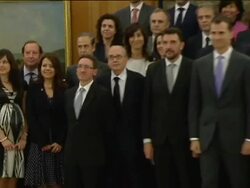 Spain's Prince and Princess of Asturias receive va Stock Footage