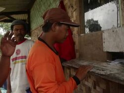 MS Miner receiving his payment / Ijen, Java, Indonesia Stock Footage