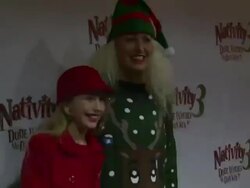 Imogen Thomas, Debbie Douglas, Martin Clunes and Jake Quickenden at Nativity 3: Dude, Where's My Donkey premiere on 2nd November 2014 in London, England. Stock Footage