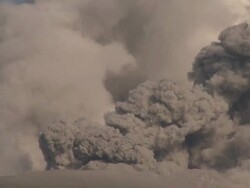 Steam and ash pour from Kirishima volcano Shinmoe crater / AUDIO Stock Footage