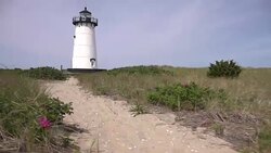 Sandy Path Toward Lighthouse Stock Footage