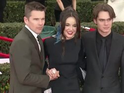 Ethan Hawke, Lorelei Linklater, Ellar Coltrane at 21st Annual Screen Actors Guild Awards - Arrivals Stock Footage