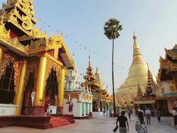 WS View of Shwedagon Pagoda Temple Golden Pagoda / Rangoon, Burma  Stock Footage