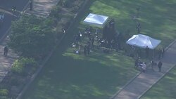 Aerial shots Media ouside the Houses of Parliament, Westminster in London, England News Clip