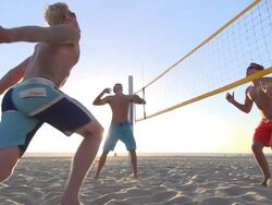 Men playing beach volleyball. - Slow Motion - filmed at 240 fps Stock Footage