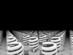 CGI flying over tops of new bulbs / New bulbs emerging and glowing sinks to ground level amid bulbs Stock Footage