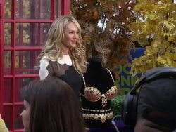 Candice Swanepoel (Victoriaâ€™s Secret model) with the Victoriaâ€™s Secret $10 Million Dollar Gem and Gold-encrusted 'Royal Fantasy Bra' on the outside set of Good Morning America in Times Square - Celebrity Sightings in New York, NY on 11/06/13 Stock Footage
