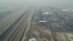 Aerial View of Coking Plant & Air Pollution In China Stock Footage