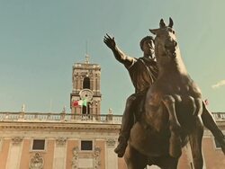 Marco Aurelio Equestrian Statue in Rome Stock Footage