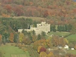 WS AERIAL ZI DS Shot of Mansion opposite Margaret Lewis Norrie park / New York, United States Stock Footage